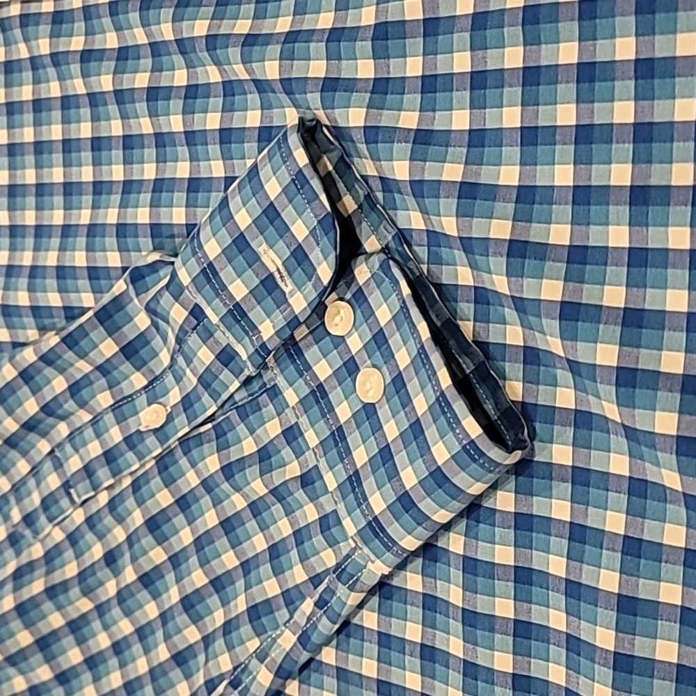 Lands' End Plaid Regular Fit Shirt Blue Teal White 18-18.5 34-351 - Picture 4 of 10